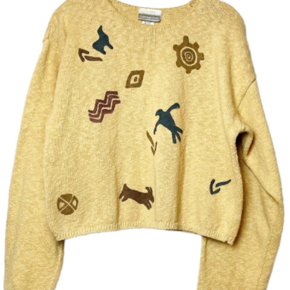 Coldwater Creek Indian Southwest Inspired Pullover Crop Sweater SZ MED